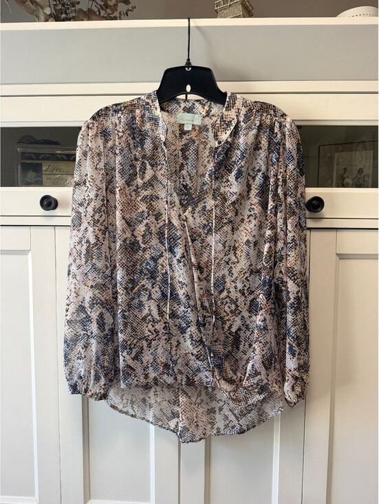Tops - Veronica M Snakeskin Print Sheer Long Sleeve Blouse Women’s Medium Boho